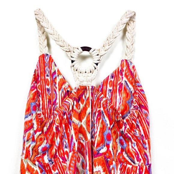 Pink Rose Ombre Ikat w/ Macrame Strap V-Neck Dress - Picture 3 of 4